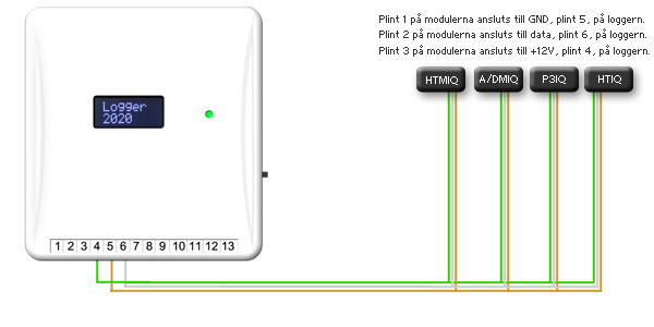 Anslutning av moduler till Logger 2020
